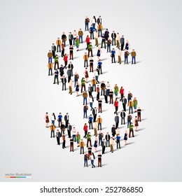 Large Group Of People Forming The Dollar Sign. Vector