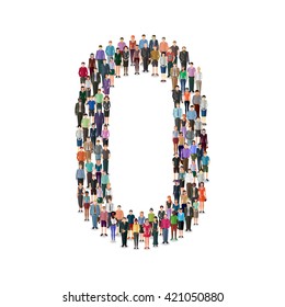 Large group of people forming number on white background: different casual people collection