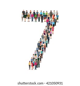 Large group of people forming number on white background: different casual people collection