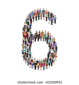 Large group of people forming number on white background: different casual people collection