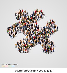 Large Group Of People Forming The Shape Of A Puzzle. Vector Illustration