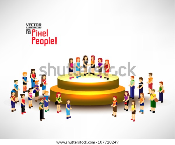 Large Group People Gather Around Stage Stock Vector Royalty Free