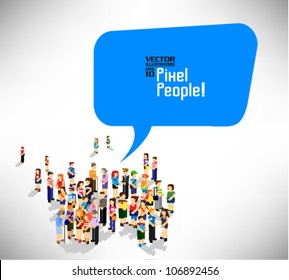 a large group of people gather together with speech bubble vector icon design