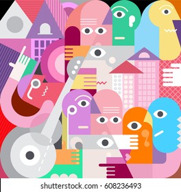 A large group of people geometric style vector illustration. Graphic design  artwork.