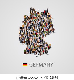 Large group of people in Germany map form. Population of Germany or demographics template. Background for presentation. Vector illustration