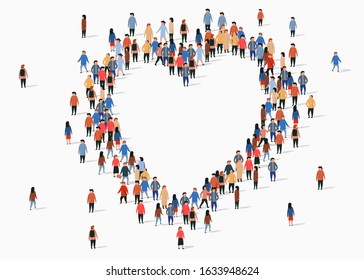 Large group of people in the heart sign shape. Vector illustration
