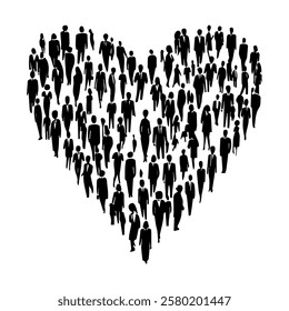 Large group of people in the heart sign shape. Vector illustration