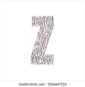 Large group of people illustration flat. forming the Z symbol on white background. Vector illustration, Group, People set