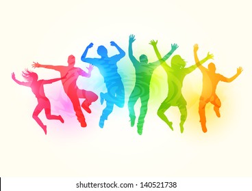 Large group of People Jumping - vector illustration