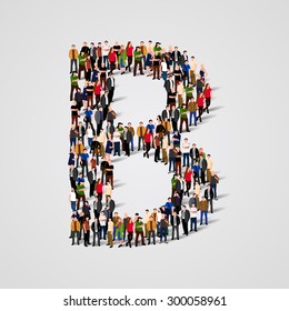 Large group of people in letter B form. People font. Clean vector font. Vector seamless background