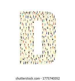 Large group of people in letter D form. People font. Clean vector font. Vector illustration