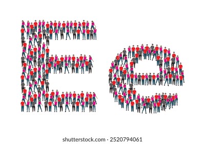 A large group of people in the letter E