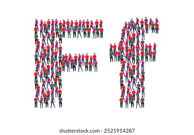 A large group of people in the letter F