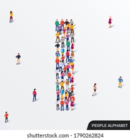 Large group of people in letter I form. Human alphabet. Vector seamless background