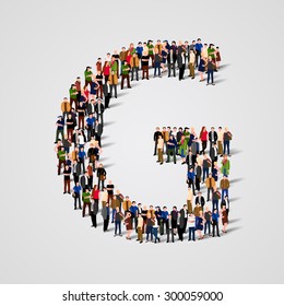 Large group of people in letter G form. People font. Clean vector font. Vector seamless background