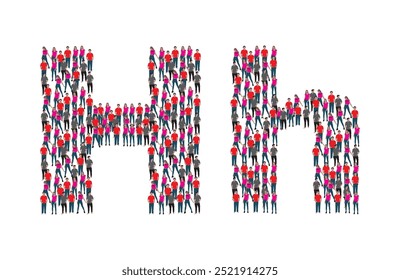 A large group of people in the letter H