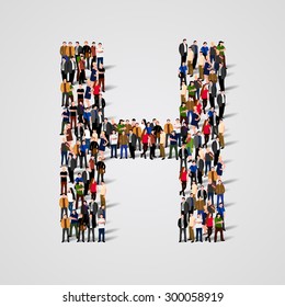 Large group of people in letter H form. People font. Clean vector font. Vector seamless background