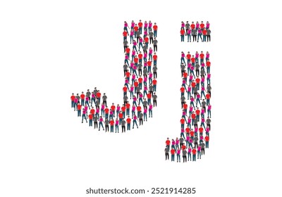 A large group of people in the letter J