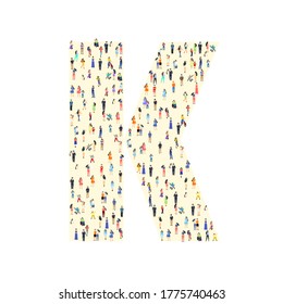 Large group of people in letter K form. People font. Clean vector font. Vector illustration