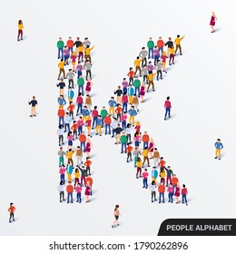Large group of people in letter K form. Human alphabet. Vector seamless background