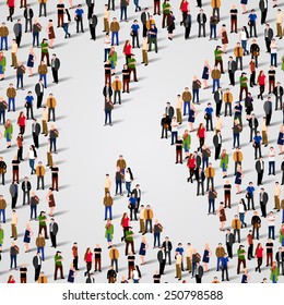 Large group of people in letter K form. People font. Clean vector font. Vector seamless background