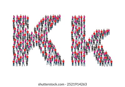 A large group of people in the letter K