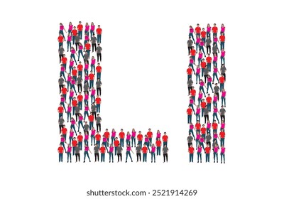 A large group of people in the letter L