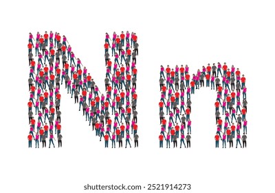 A large group of people in the letter N