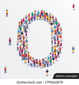Large group of people in letter O form. Human alphabet. Vector seamless background