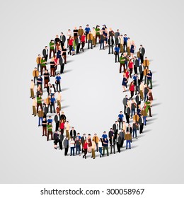 Large group of people in letter O form. People font. Clean vector font. Vector seamless background