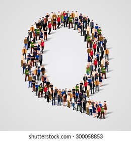 Large group of people in letter Q form. People font. Clean vector font. Vector seamless background