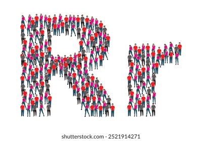 A large group of people in the letter R