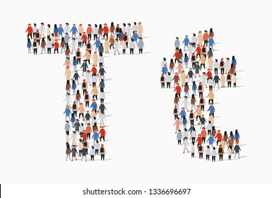 Large Group Of People In Letter T Form. Vector Seamless Background