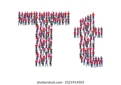 A large group of people in the letter T