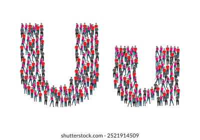 A large group of people in the letter U