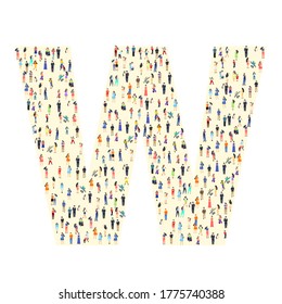 Large group of people in letter W form. People font. Clean vector font. Vector illustration