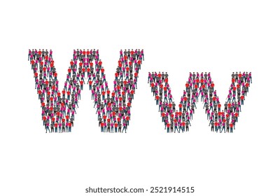 A large group of people in the letter W