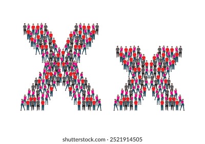 A large group of people in the letter X