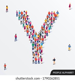 Large group of people in letter Y form. Human alphabet. Vector seamless background