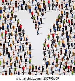 Large group of people in letter Y form. People font. Clean vector font. Vector seamless background