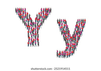 A large group of people in the letter Y