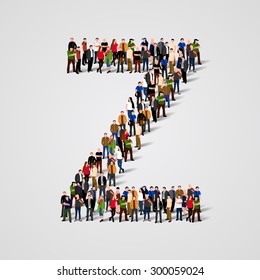 Large group of people in letter Z form. People font. Clean vector font. Vector seamless background