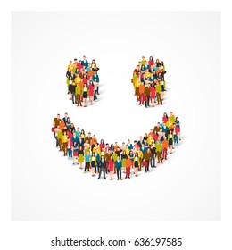 Large group of people lined up in a smile. Vector illustration on white background. Concept of approval of something.

