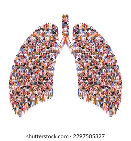 Large group of people in lungs form. Healthy lifestyle. Medicine concept. People standing together. A crowd of male and female characters. Flat vector illustration isolated on white background.