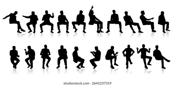 Large group of people, male silhouettes sitting
