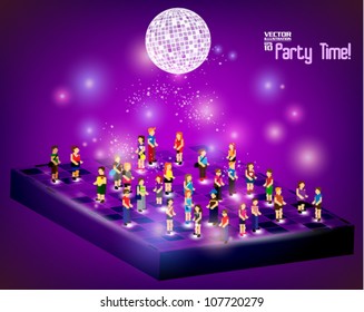 a large group of people in the night club with disco ball vector design