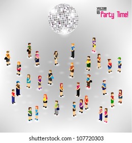 a large group of people in the night club with disco ball vector design