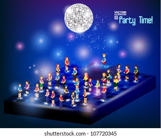 a large group of people in the night club with disco ball vector design