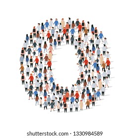 Large group of people in number 0 one form. Vector illustration