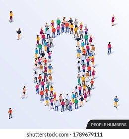 Large group of people in number 0 zero form. Vector illustration